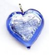 1 13x13x6mm Sapphire with Foil Lampwork Heart Pendant